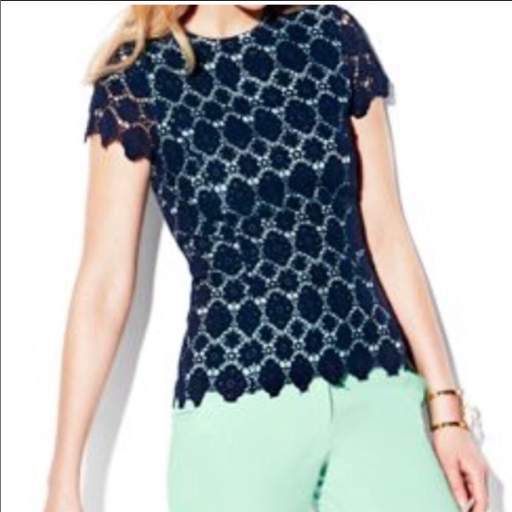 Vince Camuto XS Navy Lace Top with Zipper Back